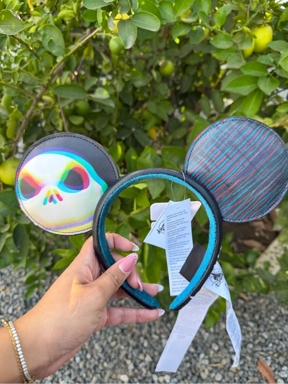 Disney Teal Headband with Rainbow Skull Mouse Ears